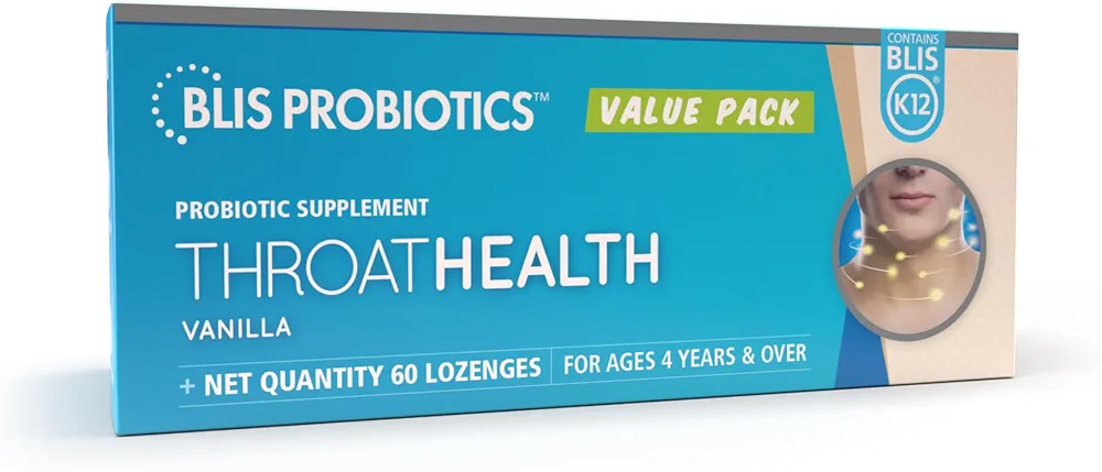 BLIS ThroatHealth Oral Probiotics Value Pack, 2.5 Billion Cfu, Throat Immunity Support and Oral Health for Adults and Kids, Sugar-Free Lozenges, Vanilla Flavored, 60 Supply