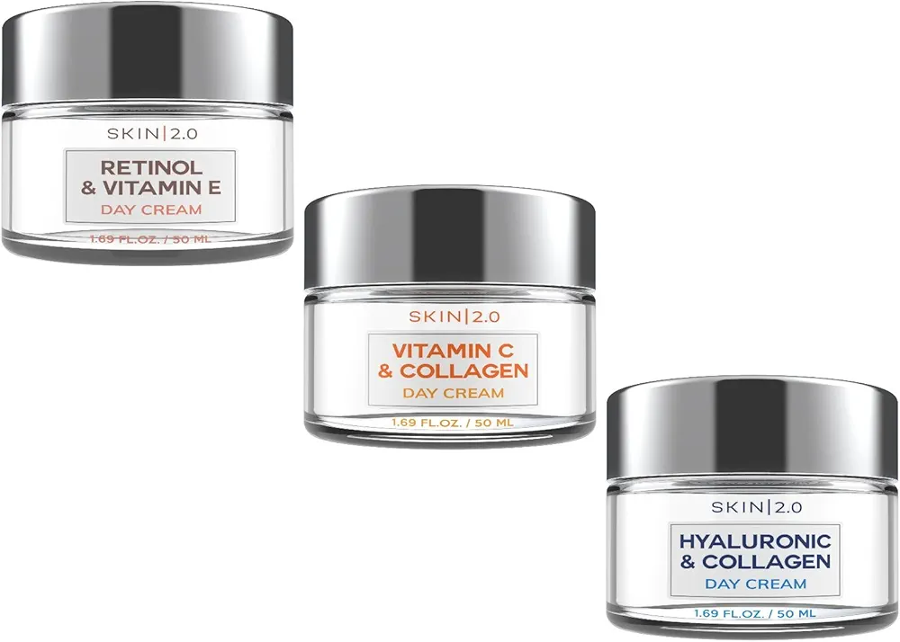 Moisturizer Facial Day Cream Moisturizer Value Set - Retinol and Vitamin E, Hyaluronic Acid and Collagen, Vitamin C and Collagen