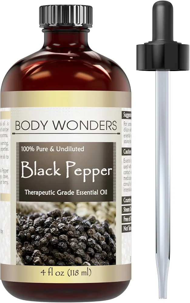 100% Pure, Undiluted Therapeutic Grade Oils Black Pepper Essential Oil 4 Fl Oz 118 Ml