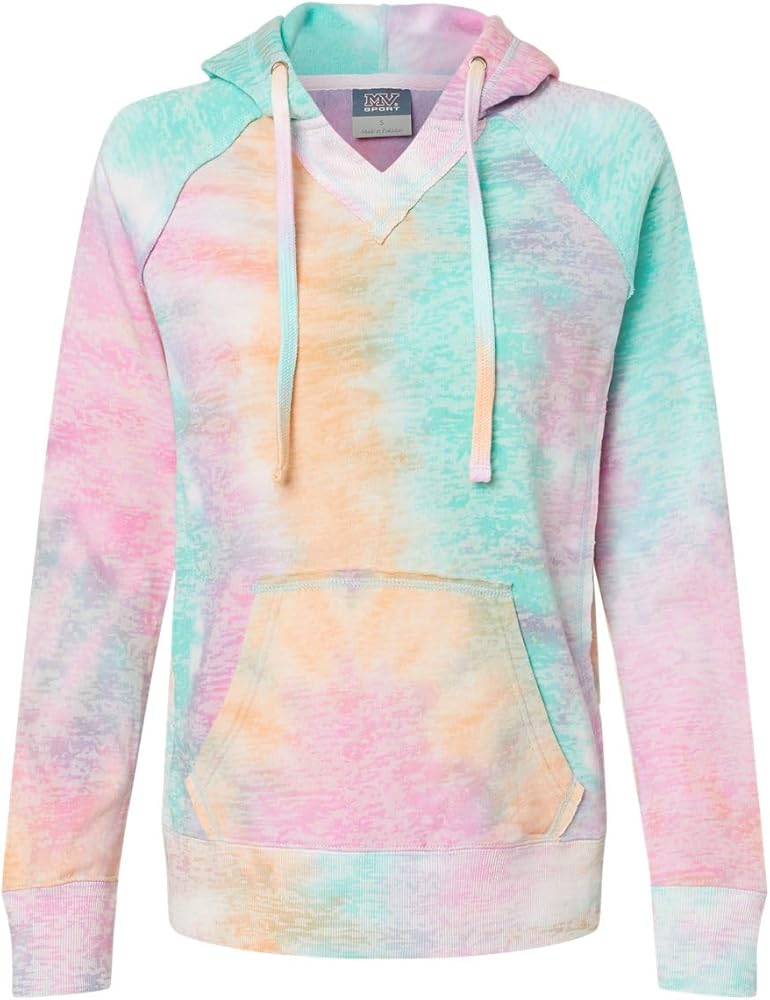 MV Sport Womens Courtney Burnout V-Notch Hooded Sweatshirt, XL, Rainbow Sorbet