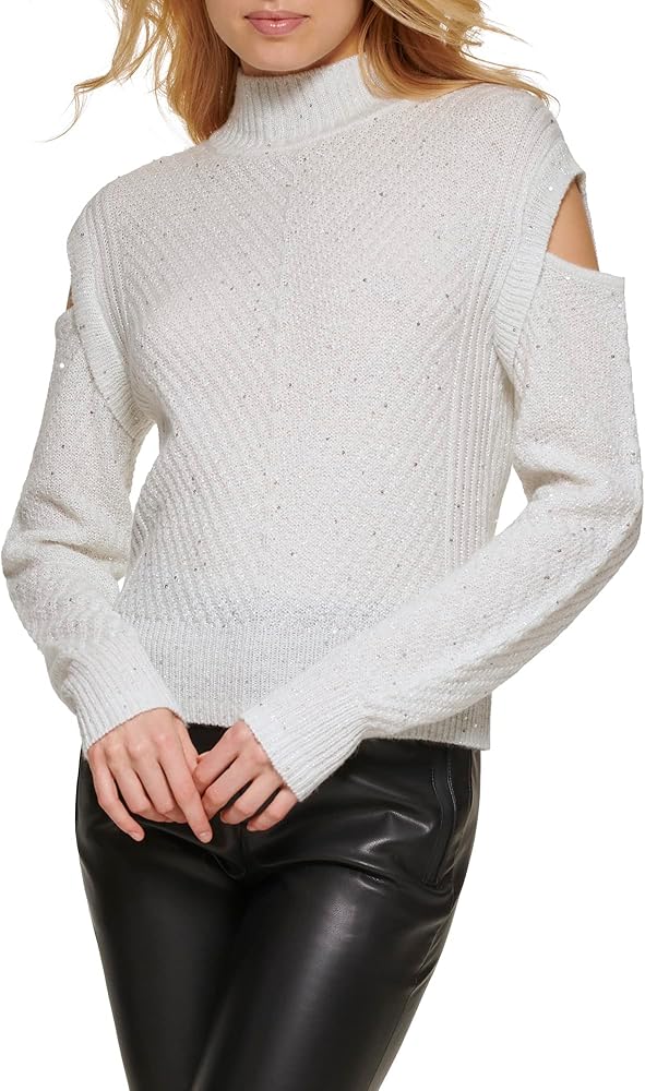 DKNY Women's Cold-Shoulder Cable Knit Long Sleeve Sweater