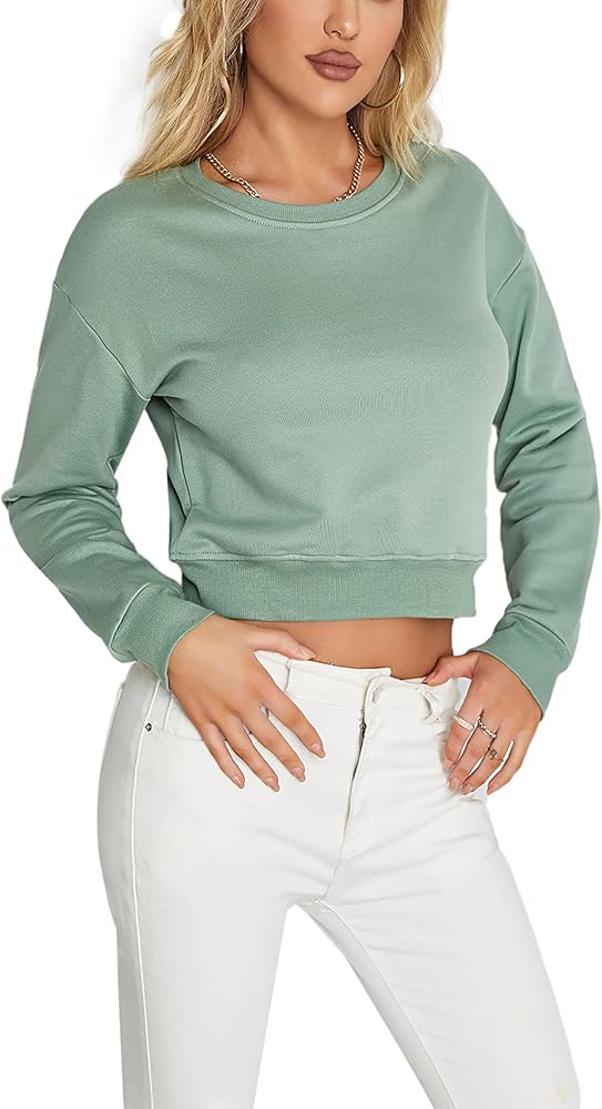 Crewneck Cropped Sweatshirt Women Pullover Summer Casual Cotton White Black Grey Lightweight Cute Crop Top Sweater