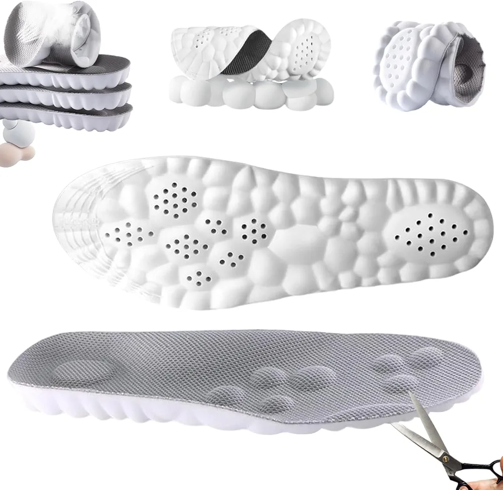 4D Insoles - 4D Cloud Technology Insole - Super Soft, Ultra Comfort Insoles, Plantar Fasciitis Insoles, 4D Sports Shoes Insoles, Acupoint Massage Insole for Foot & Joint Support (Gray, 9-10)