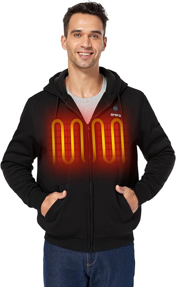 ORORO Heated Hoodie with Battery, Fleece Full-zip Heated Sweatshirt Hoodie for Men Women