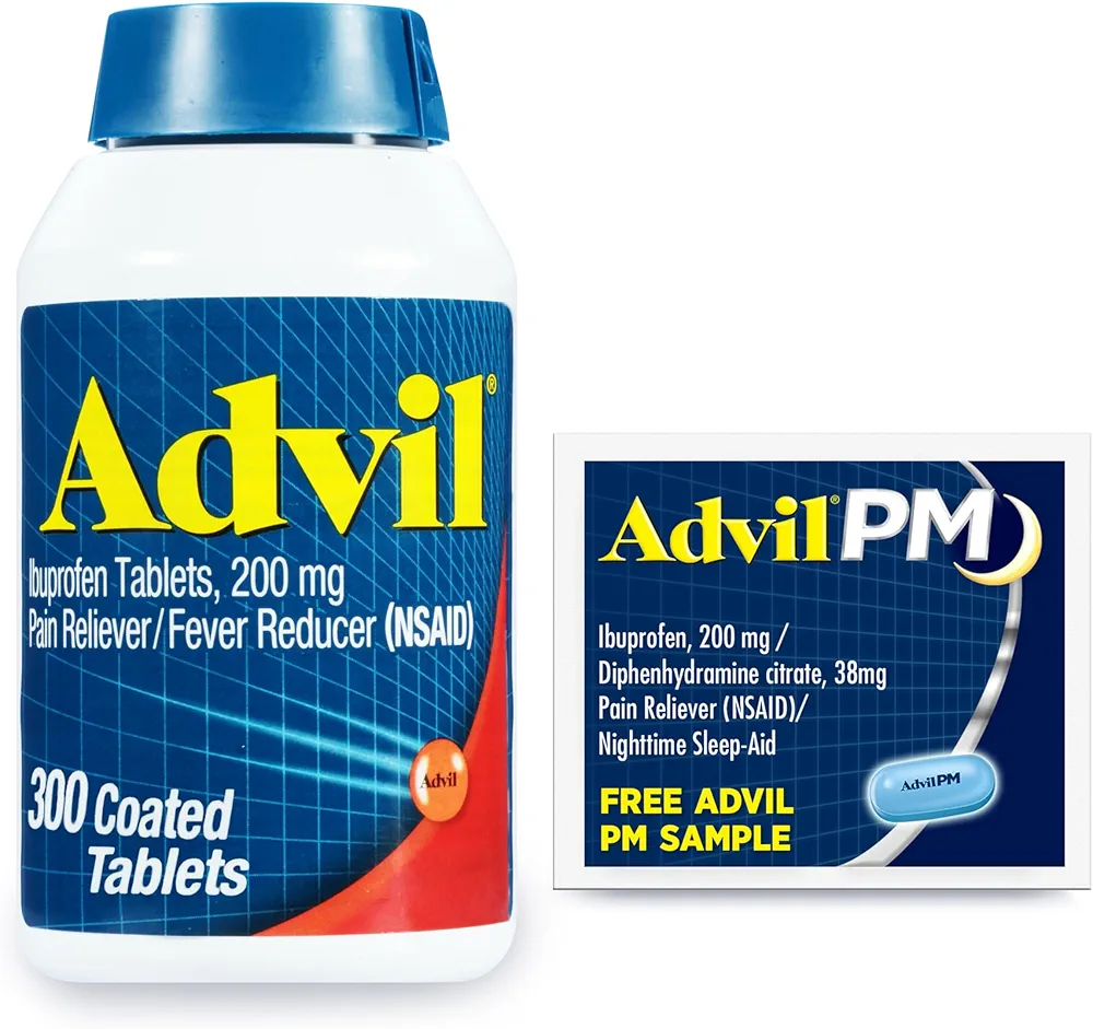 Advil Pain Reliever and Fever Reducer, Ibuprofen 200mg for Pain Relief - 300 Count, Advil PM Pain Reliever and Nighttime Sleep Aid, Ibuprofen for Pain Relief and Diphenhydramine Citrate - 2 Count