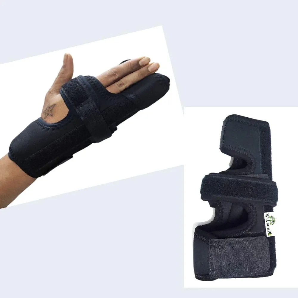 Boxer Finger Splint - Supports Pinky, Ring, Middle Metacarpals and Knuckles - Right or Left Both Hand Adjustable Brace (COLOR BLACK) MEDIUM