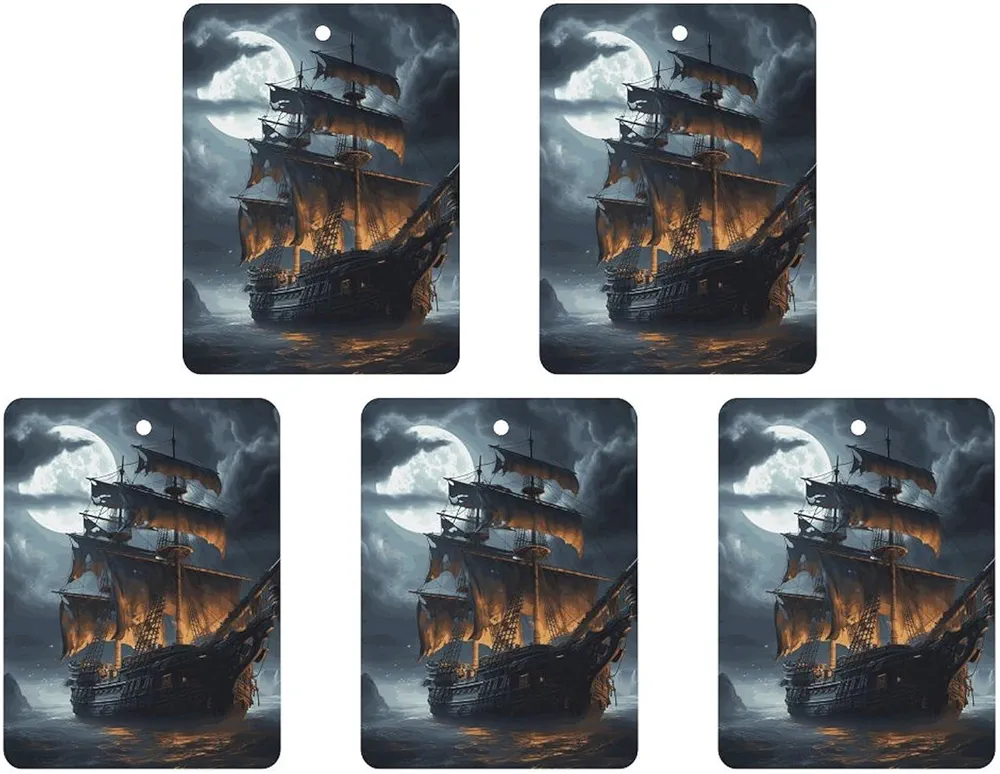 5 Pcs Car Air Fresheners Hanging Air Freshener Pirate Sailboat Full Moon_78728436 Hanging Scented Cards Fragrance Scented Cards for Car Car Aromatherapy Tablets for Car