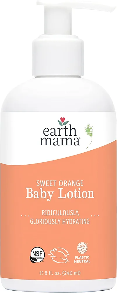 Earth Mama Sweet Orange Baby Lotion | Moisturizing Body Lotion for Dry Skin, Newborn Baby Lotion Sensitive Skin Care, Face Lotion for Babies & Kids with Shea Butter, Calendula & Aloe, 8 Fl Oz