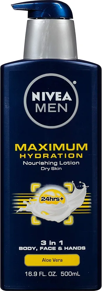 NIVEA MEN Maximum Hydration Body Lotion, 3-in-1 Nourishing Lotion for Men, 16.9 Fl Oz Bottle