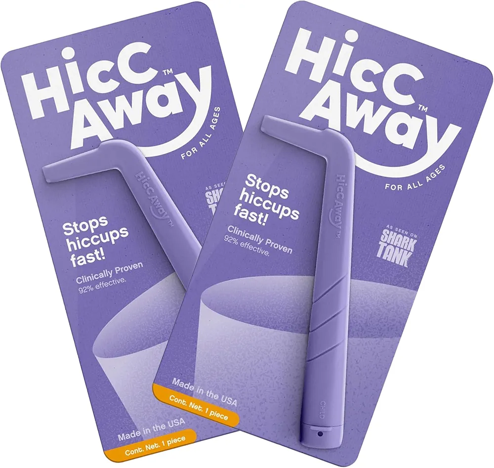 HICCAWAY Hiccup Straw - Stops Hiccups Naturally & Fast - As Seen On Shark Tank - Clinically Proven Relief for All Ages, Children & Adults - Safe, Lightweight, & Reusable Purple 2 Pack