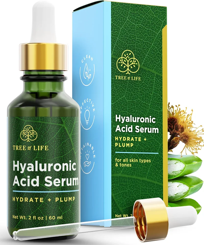 Tree of Life Hyaluronic Acid Serum, Skin Brightening Face Oil for Dark and Age Spots, Facial Serums for Dry and Sensitive Skin Care with Vitamin E for Soft Smooth Skin, 2 Fl Oz