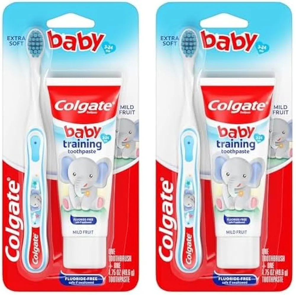 Colgate Baby Training Toothpaste and Toothbrush Kit, Mild Fruit Flavor Set for Ages 3-24 Months (Pack of 2)