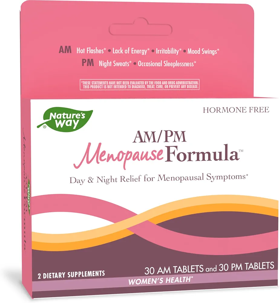 Nature's Way AM/ PM Menopause and Hot Flash Relief*, Hormone-Free Formulas Including Black Cohosh, L-theanine and Valerian, 60 Tablets