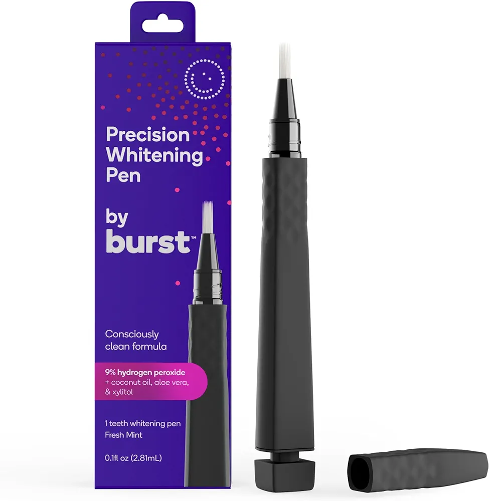 Burst Precision Whitening Pen, 9% HP, 45 Whitening Treatments, Enamel Safe, Vegan, Paraben Free, Delicious Flavor, 1 Count