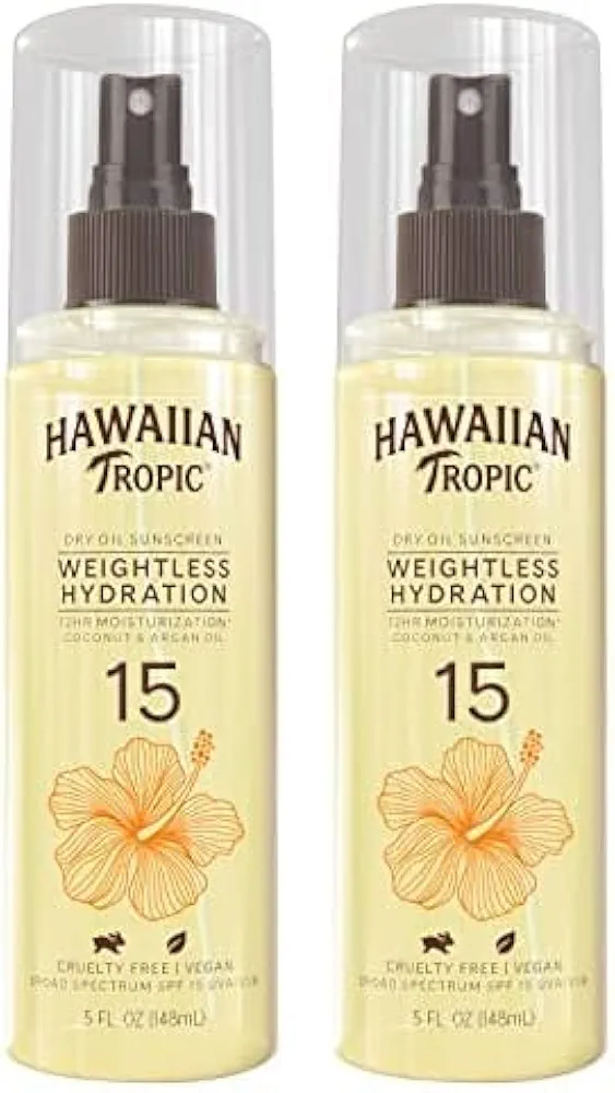 Hawaiian Tropic Silk Hydration Weightless Dry Oil Mist, SPF 15, 5oz (Pack of 2)