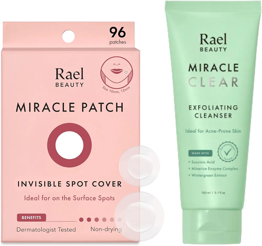 Rael Miracle Bundle - Invisible Spot Cover (96 Count), Miracle Clear Exfoliating Cleanser (5.1 fl. oz)