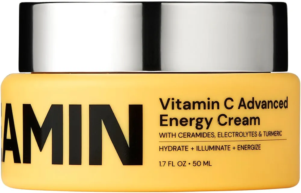 Gleamin Vitamin C Face Energy Cream with Ceramides, Electrolytes and Turmeric - For Hydrating, Dry, Dull Skin, Visibly Brighten Discoloration & Dark Marks | Fragrance Free - 1.7 FL OZ