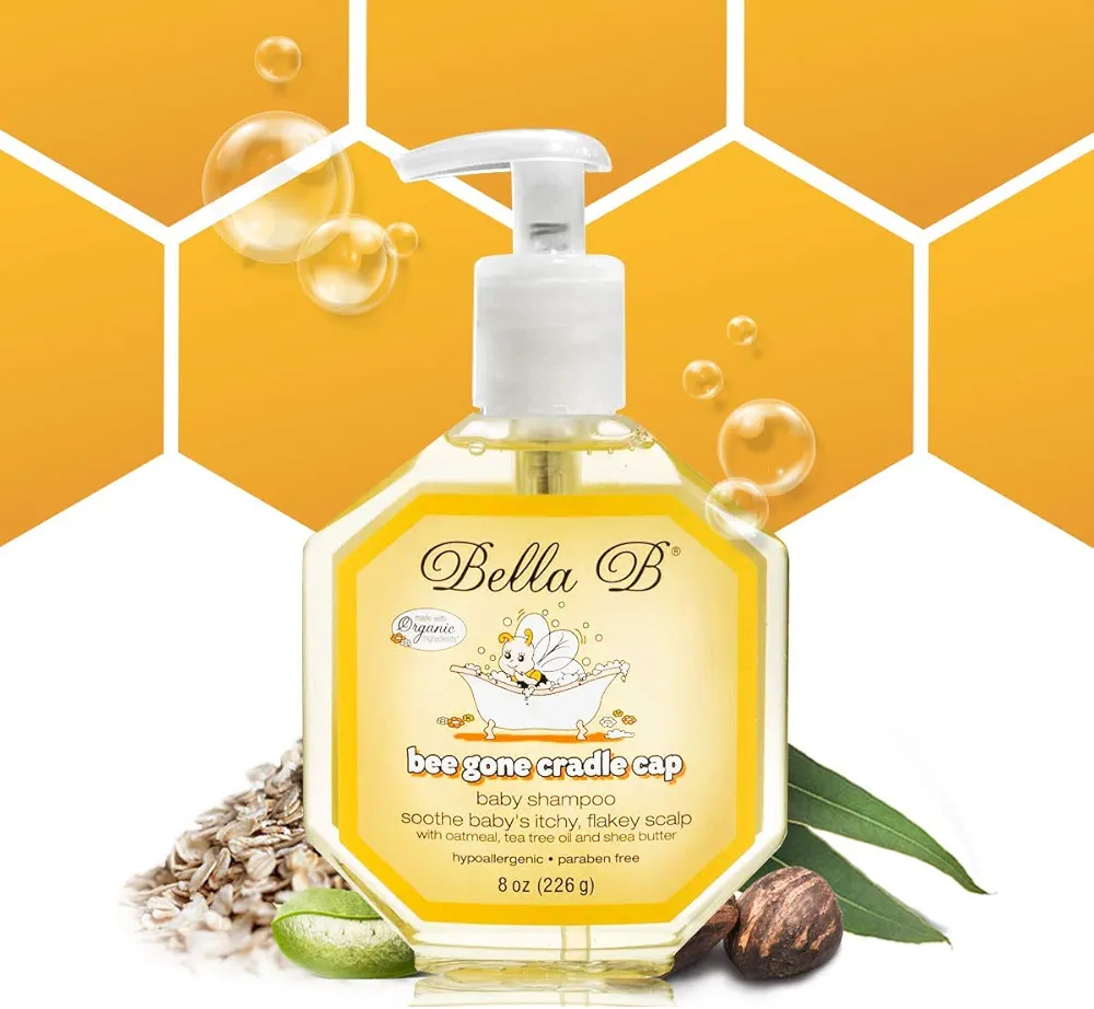 BELLA B Bee Gone Cradle Cap Baby Shampoo 8 oz - Natural Dry Scalp Shampoo - Cradle Cap Shampoo Treatment For Babies - Organic Baby Shampoo