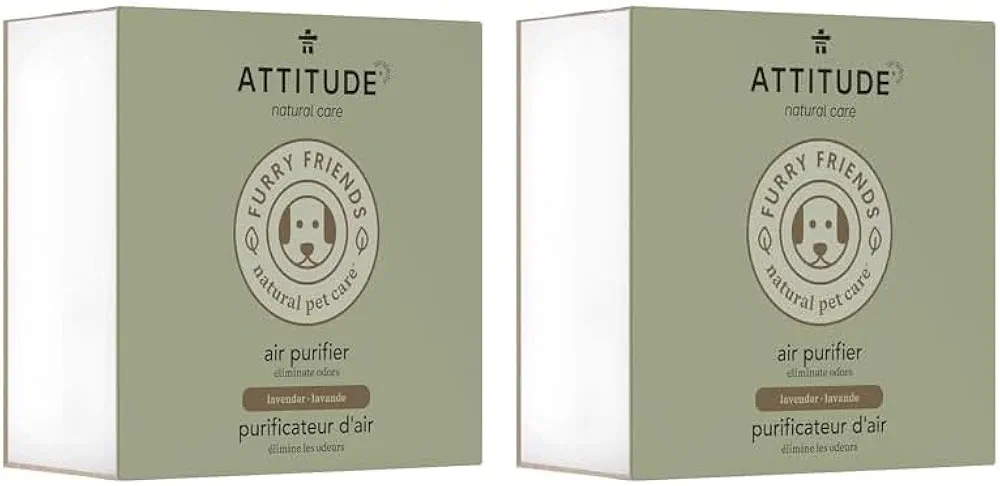 ATTITUDE Air Purifier with Activated Carbon Filter, Plant- and Mineral-Based Ingredients, Traps Pet Odors and Pollutants, Vegan and Cruelty-free, Lavender, 8 Ounces (Pack of 2)