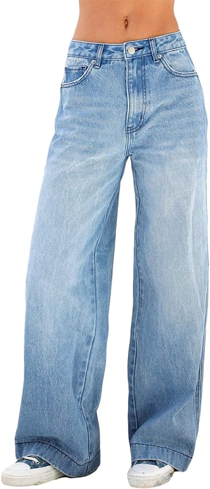 Women's Wide Leg Boyfriend Jeans Straight Leg Denim Pants Low Rise Baggy Jeans Casual Loose Jeans