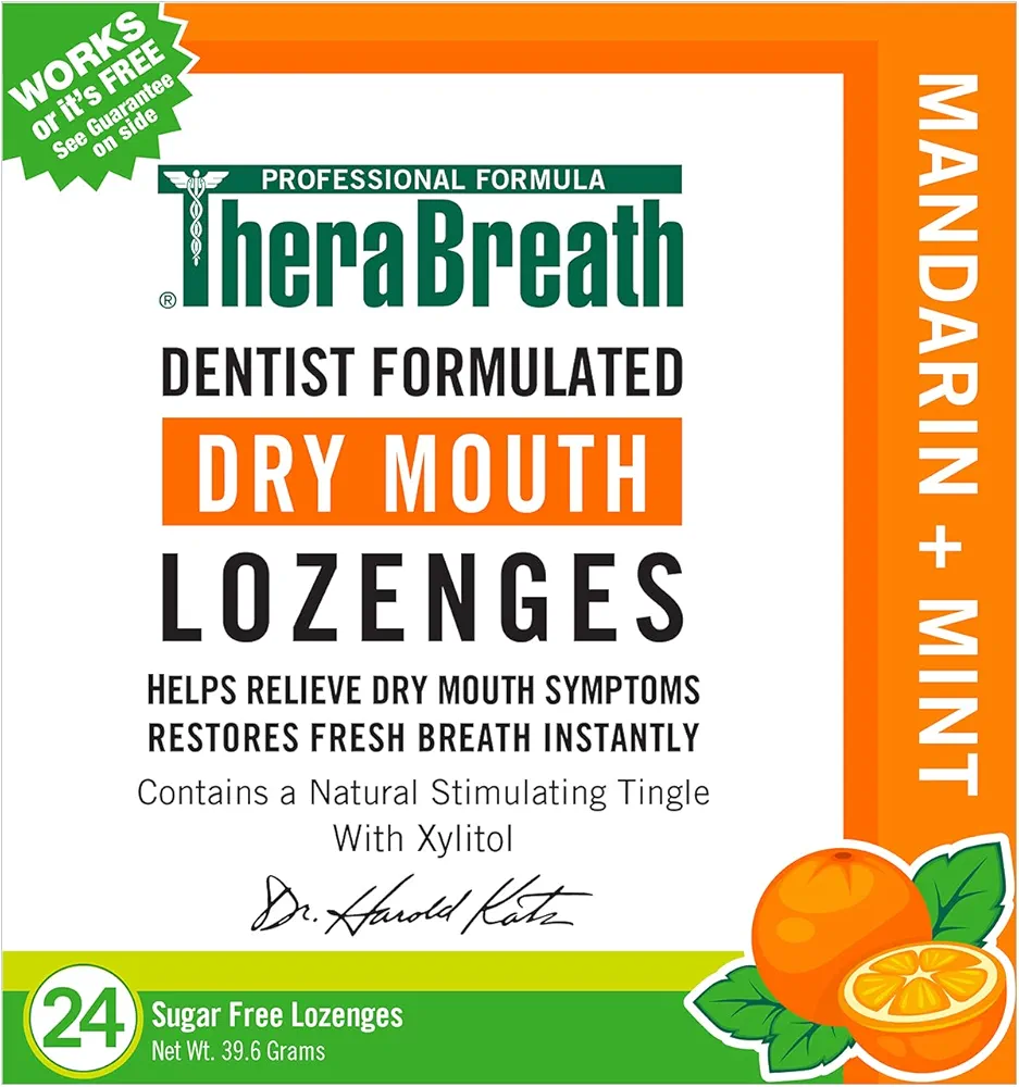 TheraBreath Dry Mouth Dentist Formulated Sugar-Free Lozenges, Mandarin Mint, 24 Count