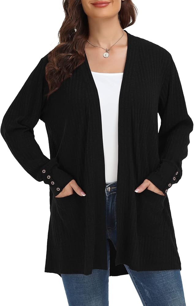 MONNURO Plus Size Open Front Cardigan Sweaters for Women Lightweight Long Sleeve Fall Coat with Pockets