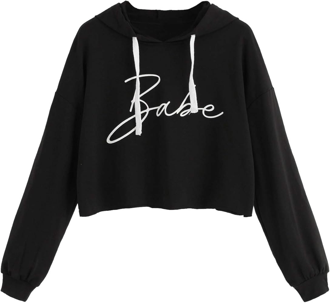 SweatyRocks Women's Casual Long Sleeve Crop Top Sweatshirt Drawstring Hoodies Pullover