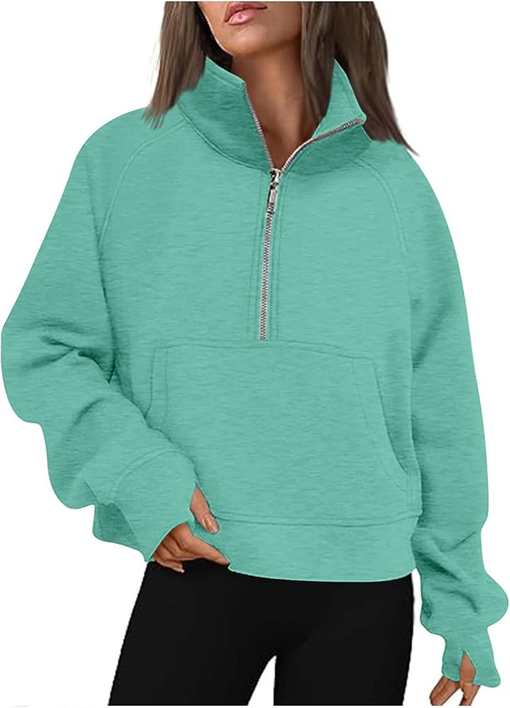 Hoodies for Women Half Zip Pullover Casual Fall Clothes for Women 2023 Crop Sweatshirt With Pocket Fashion Outfits