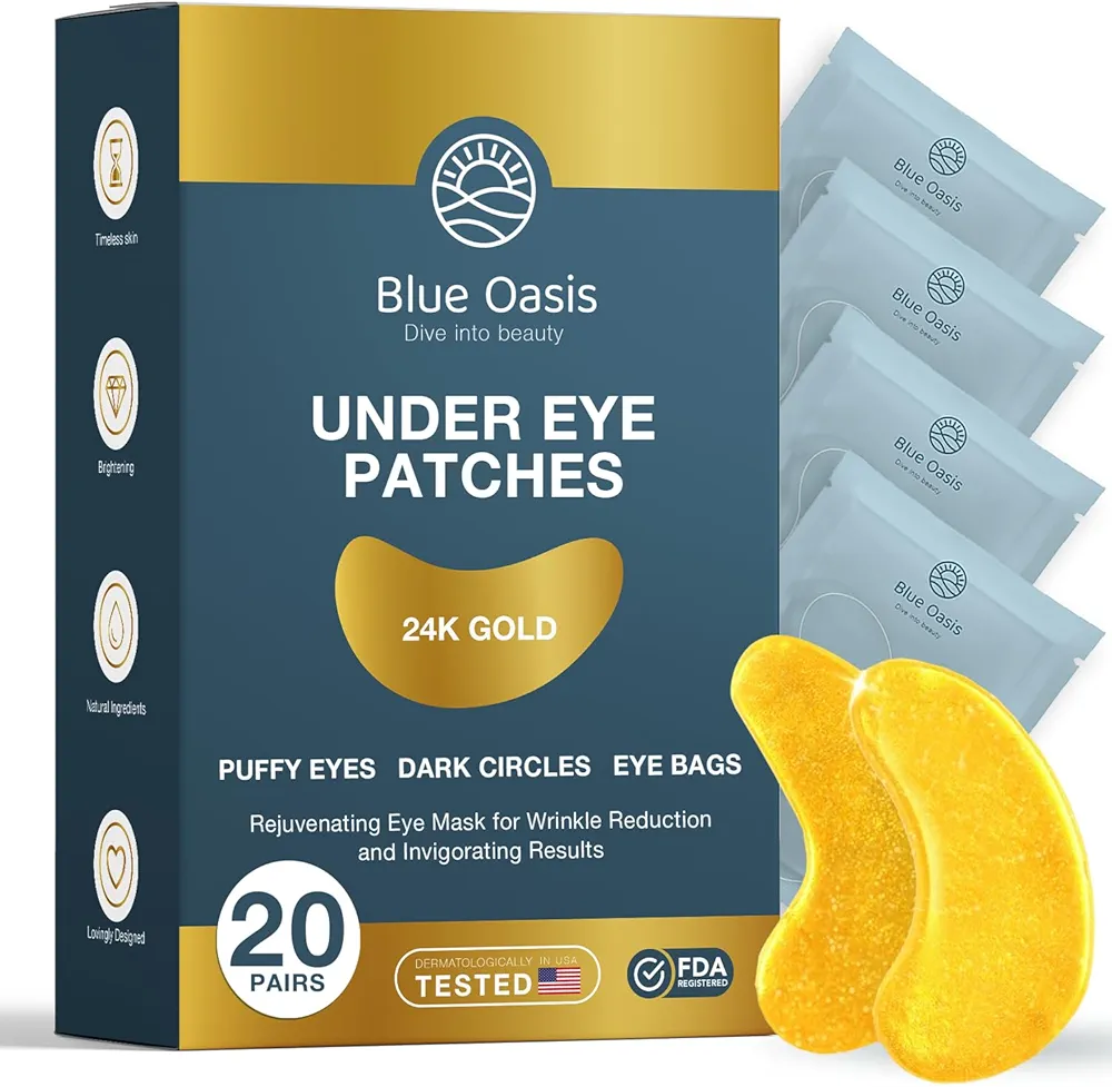 Under Eye Patches for Puffy Eyes and Dark Circles – 24k Gold Under Eye Mask Patches for Puffiness, Beauty & Personal Care Products – Under Eye Masks 20 Pairs Gold Under Eye Patches for Puffy Eyes