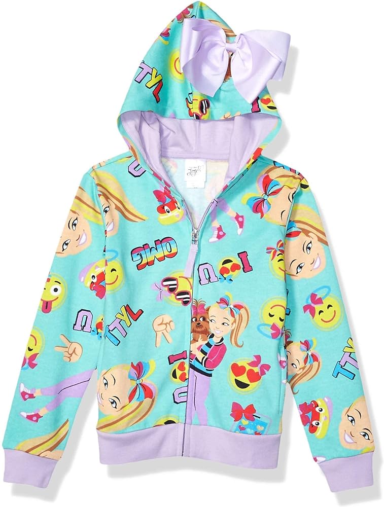 JoJo Siwa Girls' Little Emoji Characters Zip Up Hoodie with Bow on Hood