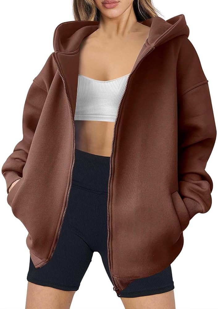 Oversized Zip Up Hoodie for Women, Casual Full Zip Up Hoodie Long Sleeve Hooded Sweatshirt Fall 2024 Outfits