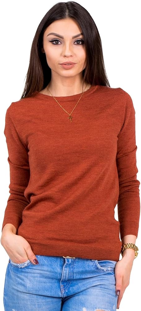 Women's Cashmere Soft Merino Wool Sweater Crew Neck Pullover Top