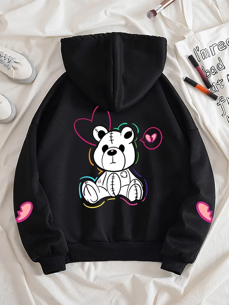 ABZEKH Women Sweatshirts Fashion Sweatshirts Cartoon Graphic Zip Up Thermal Lined Drawstring Hoodie (Color : Black, Size : X-Small)