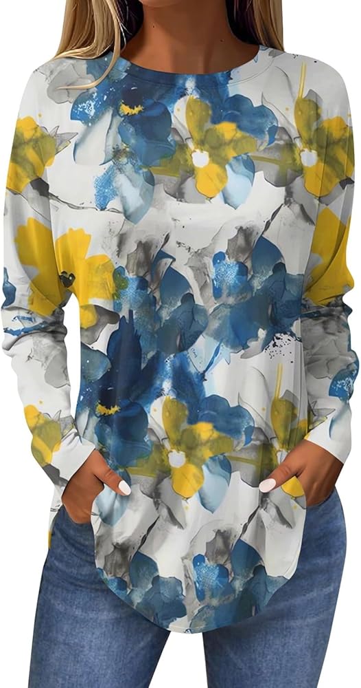 Tunics or Tops To Wear with Leggings Long Sleeve Floral Print Tunics Cute Oversized Shirts Casual Plus Size Blouses