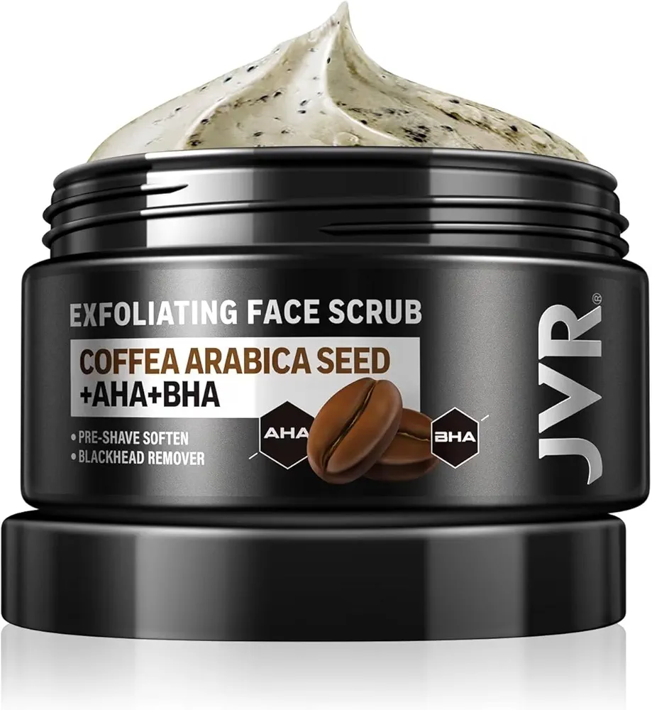 Face Scrub for Men, Facial Scrub for Deep Exfoliating, Cleansing, Removing Blackheads, Ingrown Hairs, Pre-shave Soften, Organic Formulated with Coffee Extract, AHA and BHA Face Exfoliator (4.23 oz)