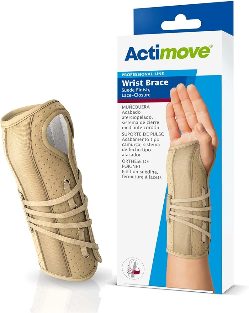 Professional Wrist Brace Suede Finish, Lace-Closure | Wrist Splint for Arthrosis, Rheumatoid Arthritis, Sprains, Tendon, Soft Tissue & Ligament Injuries, Postoperative Care | Beige, Left,