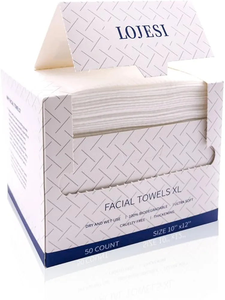 Disposable Face Towel, Face Drying Towels, Extra Thick Soft Large Cleaning Towel, Makeup Remover Dry Wipes for Sensitive Skin | 10x12 Inch | 50 Count - 1 Box