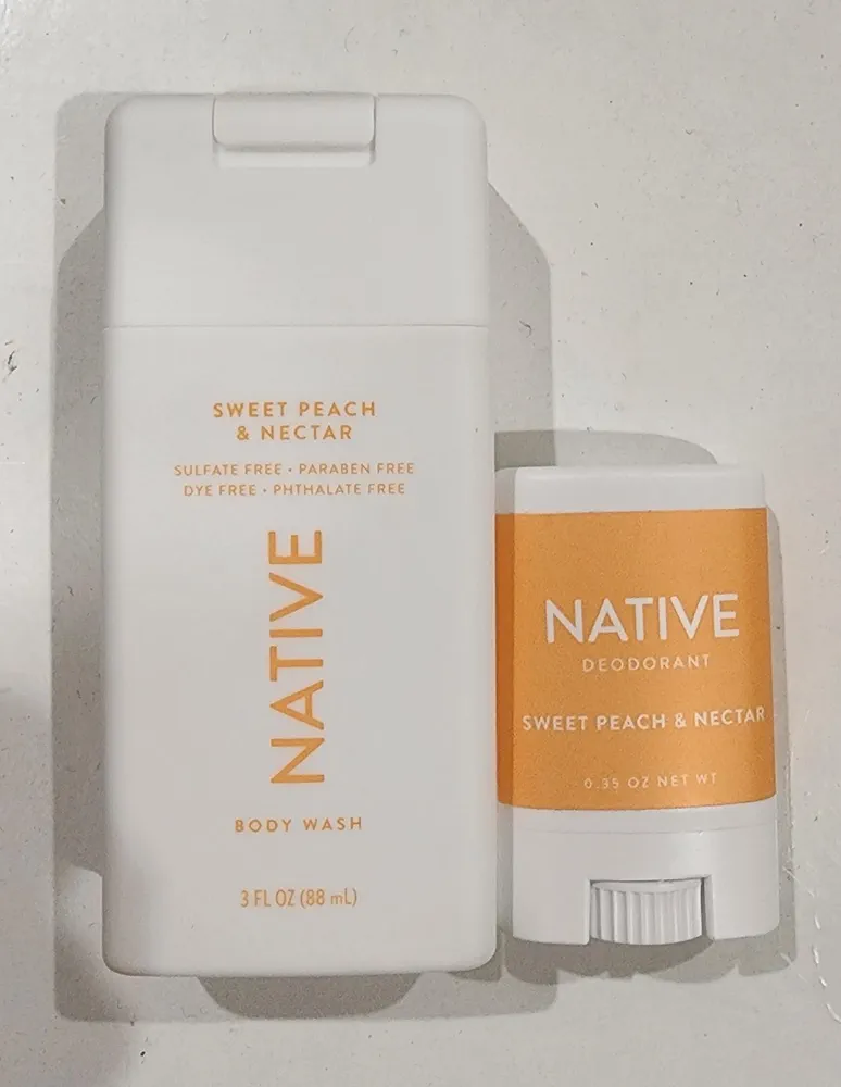 Native Sweet Peach & Nectar Travel Deodorant and Body Wash Set