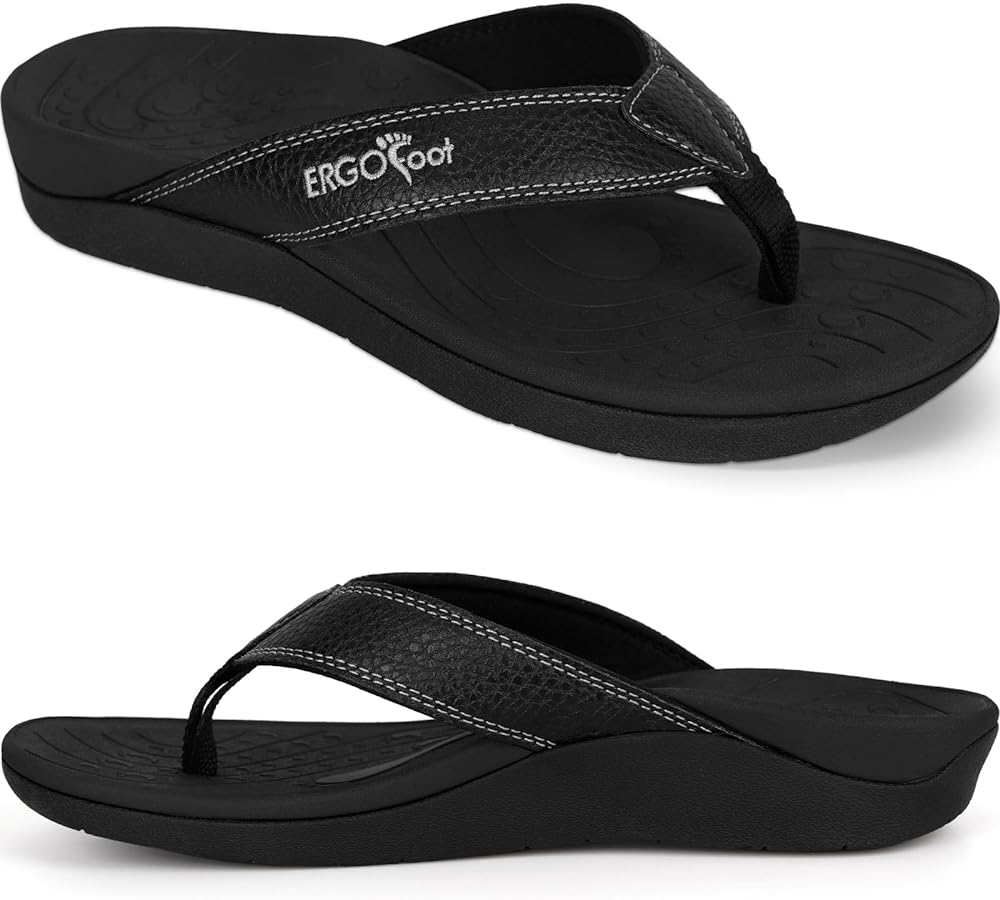 ERGOfoot Upgraded Orthotic Flip Flops with High Arch Support- Women's and Men's Thong Sandals- Walking Comfort with Orthopedic Support for Plantar Fasciitis, Flat Feet & Heel Spur- Beach Slippers