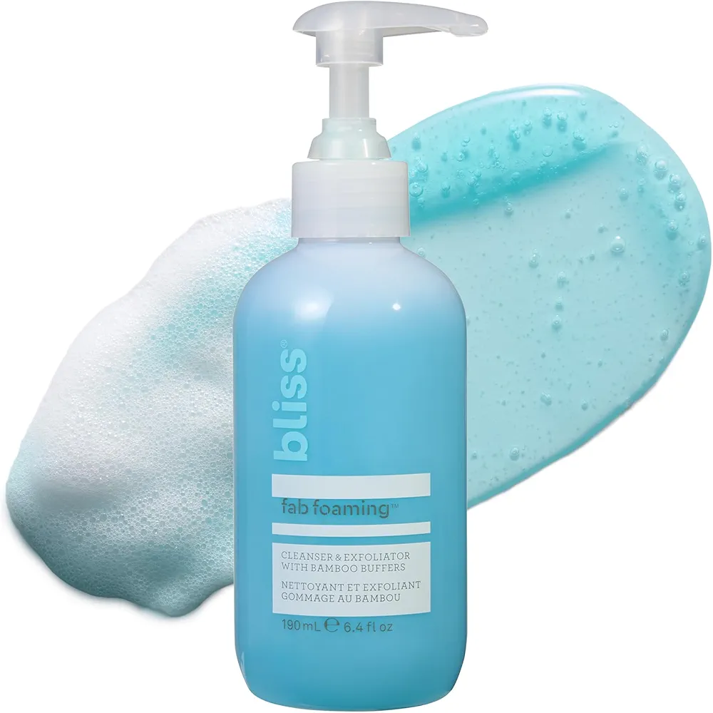 Bliss Fab Foaming 2-In-1 Cleanser and Exfoliator with Bamboo Buffers - 6.4 Fl Oz - Oil-Free Gel Face Wash - Makeup Remover - Vegan & Cruelty Free