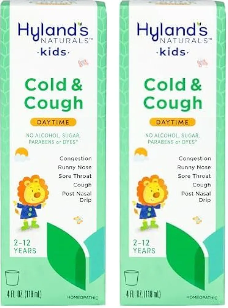 Hyland's Naturals Kids Cold & Cough, Daytime Cough Syrup Medicine for Kids Ages 2+, Decongestant, Sore Throat & Allergy Relief, Natural Treatment for Common Cold Symptoms, 4 Fl Oz (Pack of 2)