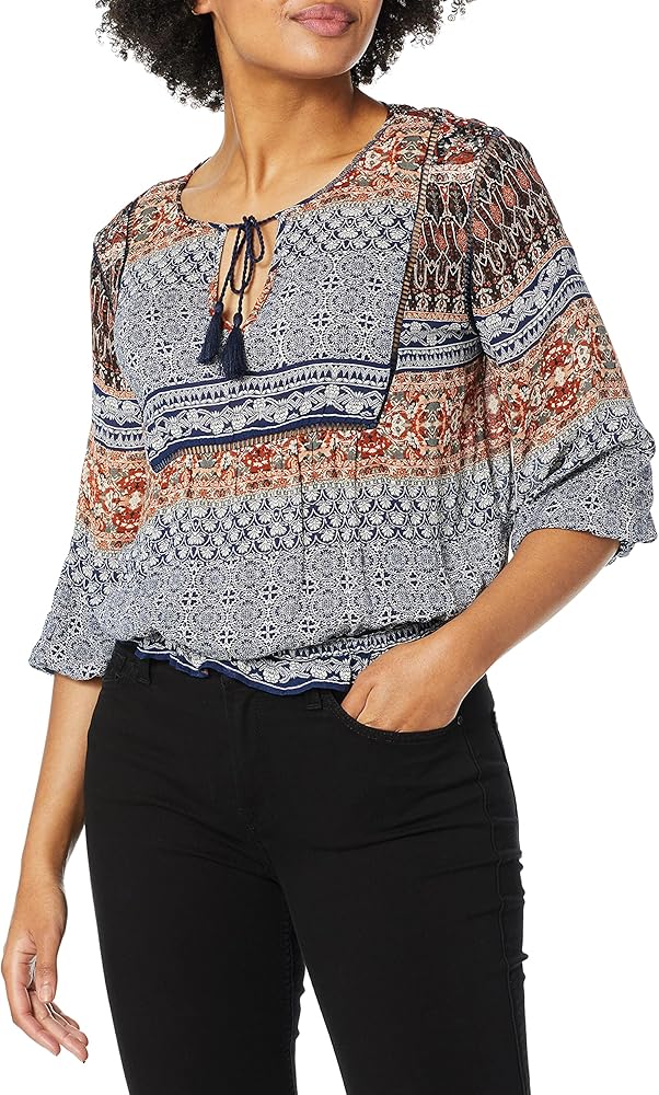 Lucky Brand Womens Border Print Top