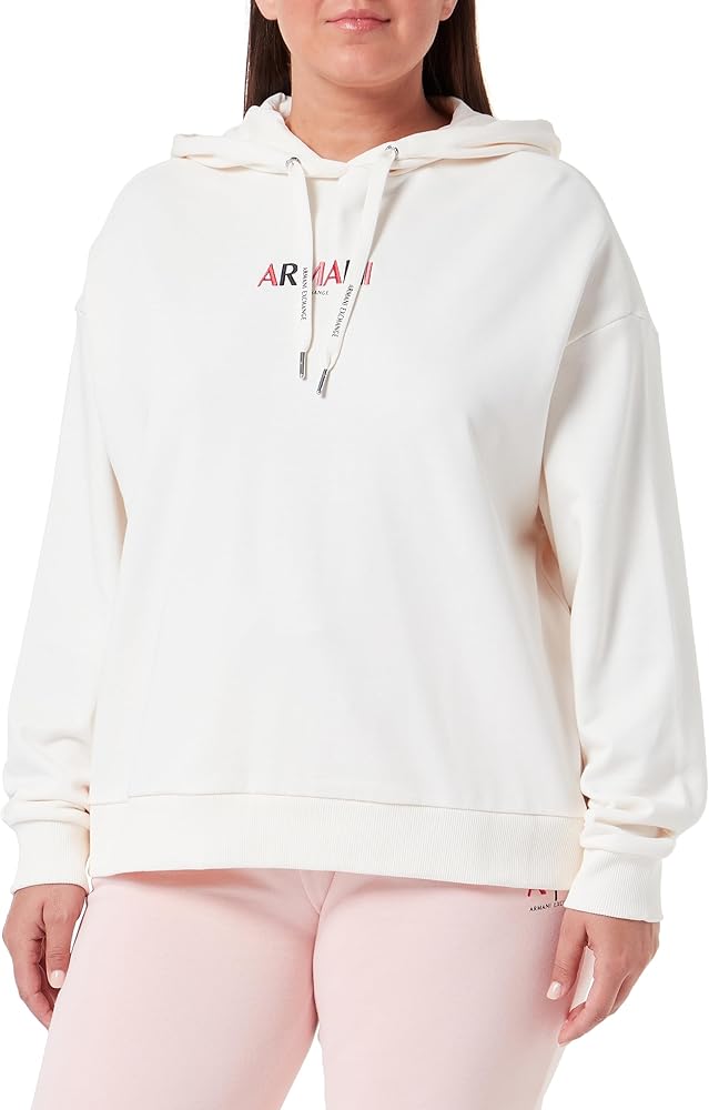 Armani Exchange Women's Colorful Armani Logo Pullover Hoodie French Terry Sweatshirt