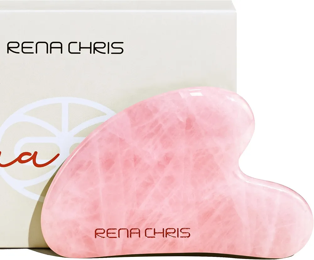 Rena Chris Rose Quartz Gua Sha, Natural Jade Gua Sha Facial Tools for SPA Acupuncture, Gua Sha Stone for Body Face Neck and Eye, Daily Skin Care Tools