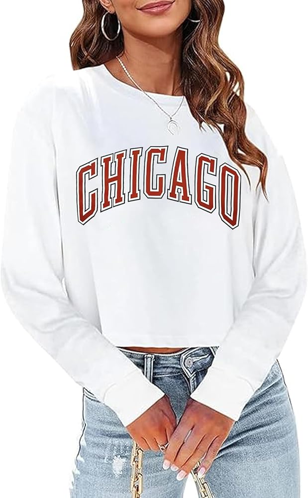 Sumtory Women Long Sleeve Crew Neck Sweat Shirts Loose Fit Letter Print Pullovers Crop Tee Tops