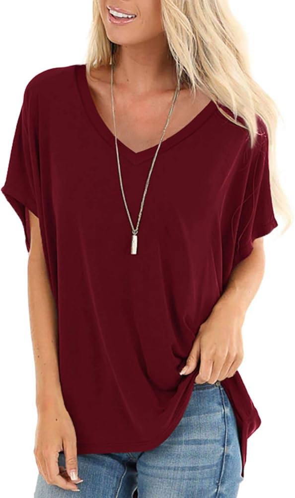 SAMPEEL Womens Summer Dolman Sleeve V Neck Casual Tops Tshirts