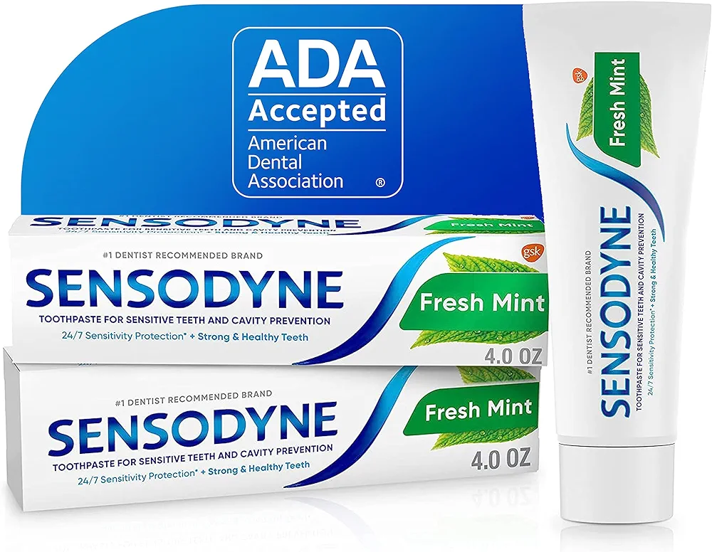 Sensodyne Fresh Mint Sensitive Toothpaste, ADA Accepted Toothpaste for Cavity Prevention and Sensitive Teeth Treatment - 4 Ounces (Pack of 2)