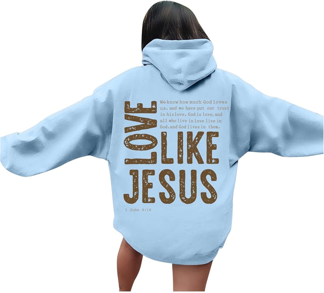 Christian Hoodies for Women Love Like Jesus Letter Graphic Oversized Long Sleeve Jesus Faith Y2K Hooded Sweatshirts Pullover