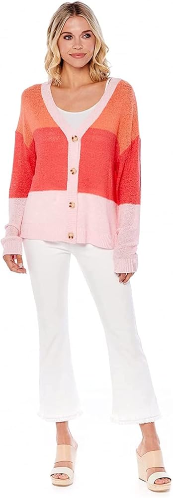 Mud Pie Barker Women's Button Down Cardigan, Coral, Small/Medium