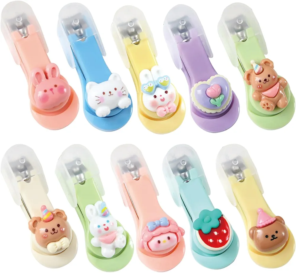 10Pcs Cute Cartoon Nail Clippers Kids Nail Clippers Portable Nail Scissors for Kids Women Men(Random Color)